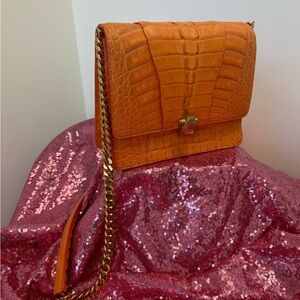 Luxury Orange Alligator Leather Crossbody Shoulder bag
